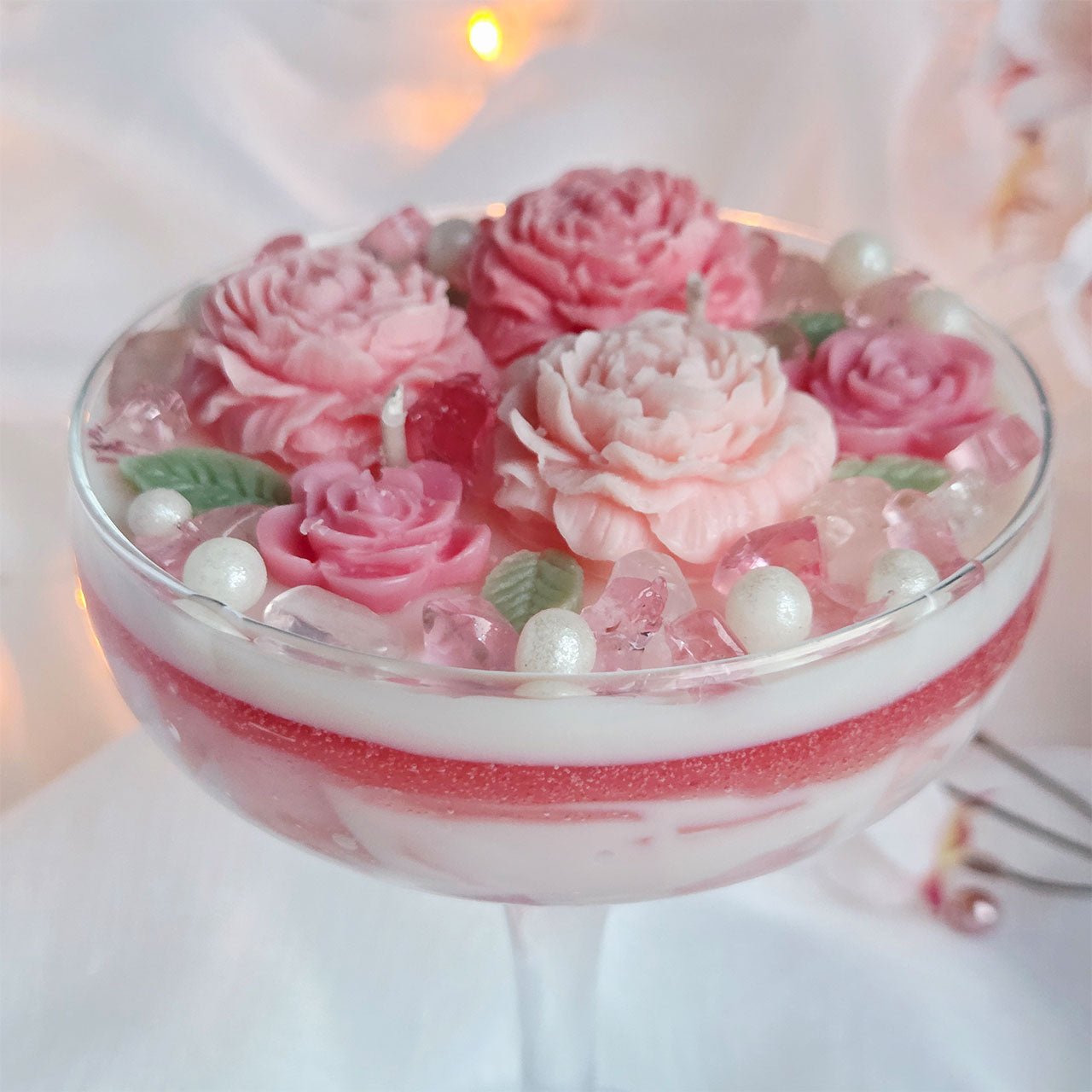 Rosenquarz Duftkerze im Glas als hochwertiges Geschenk für sie