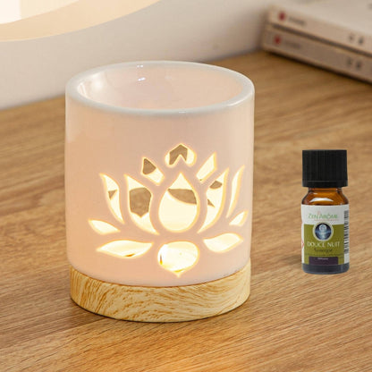 Ceramic Oil Burner & Wax Melt Warmer with Water Lily Scent by Zen'Arome