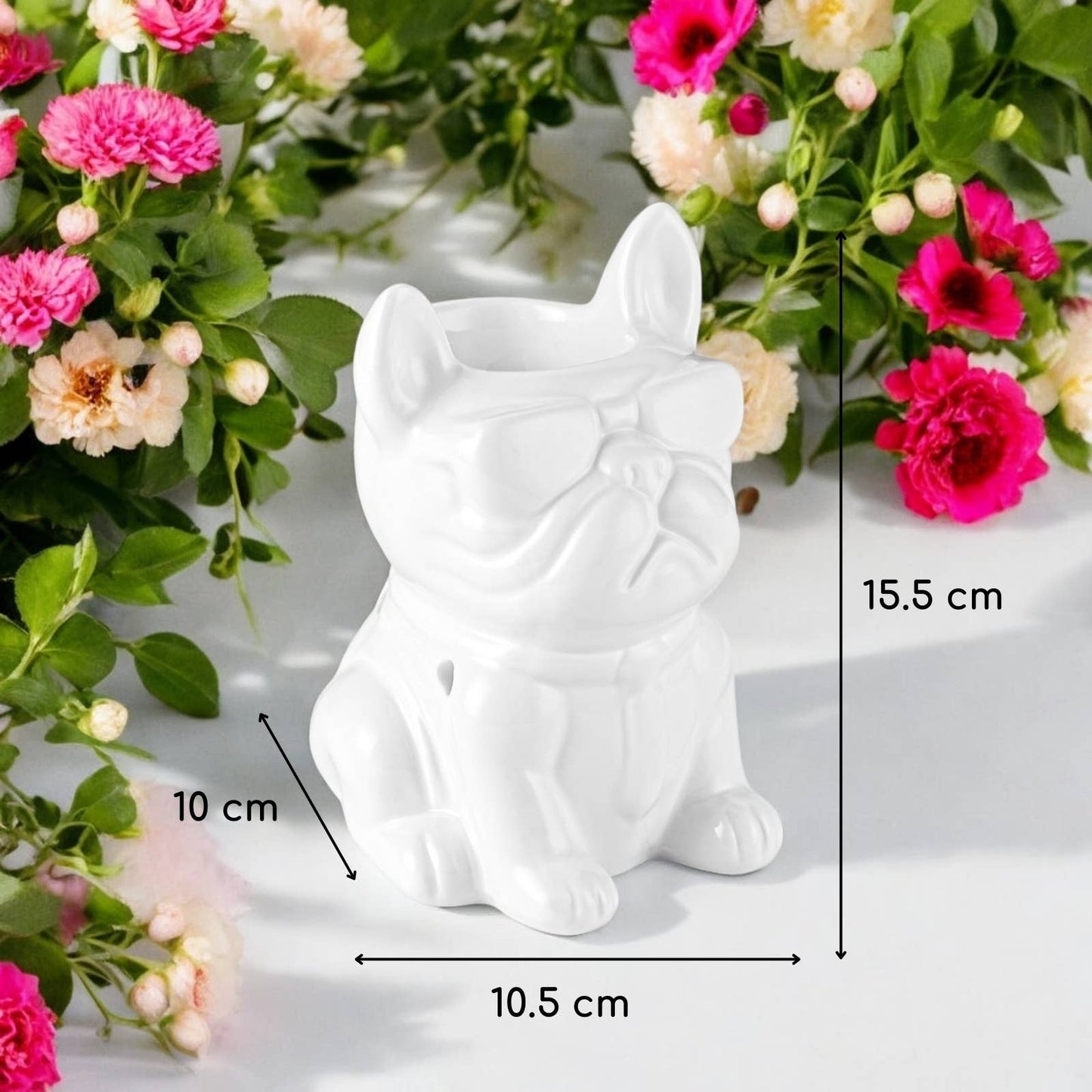 White Boubou Ceramic Oil & Wax Burner – French Bulldog Design