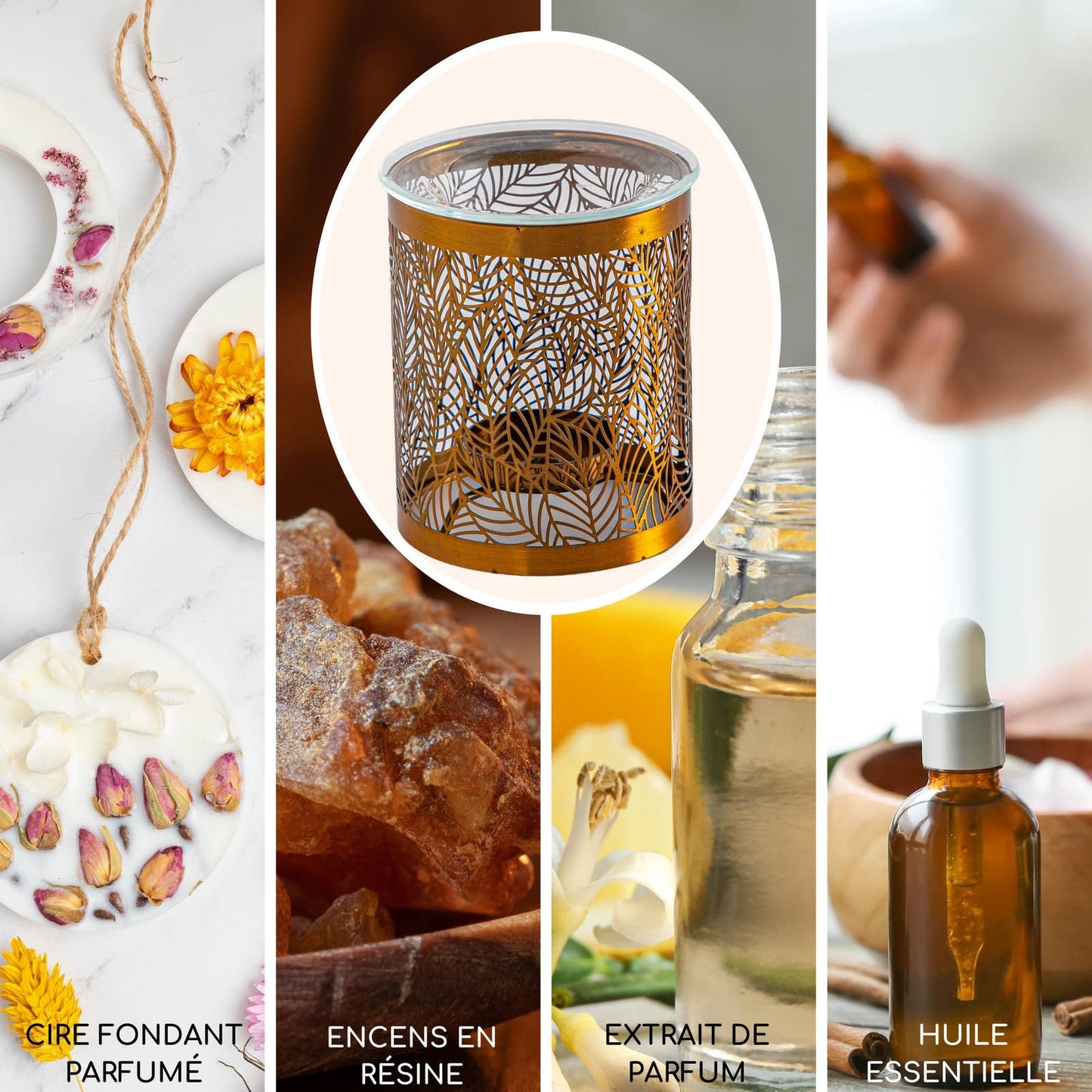 Brûleur d'encens Feuilles – Modèle original en métal et verre avec un design ajouré