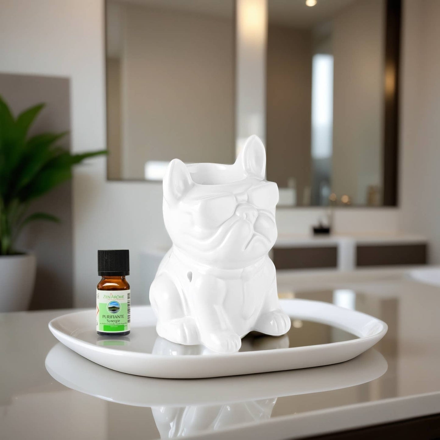 White Boubou Ceramic Oil & Wax Burner – French Bulldog Design