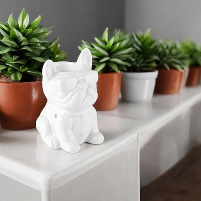 White Boubou Ceramic Oil & Wax Burner – French Bulldog Design