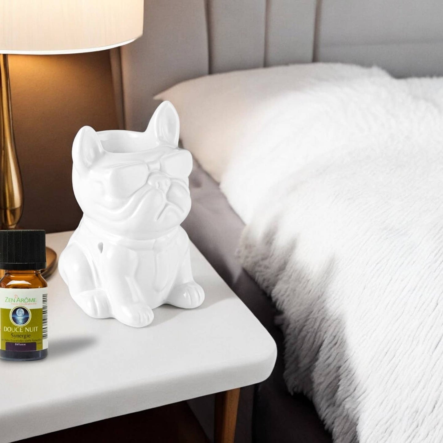 White Boubou Ceramic Oil & Wax Burner – French Bulldog Design