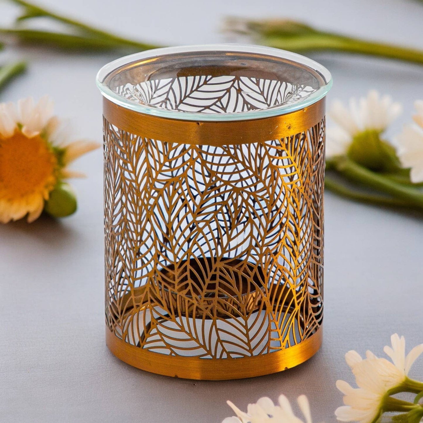 Brûleur d'encens Feuilles – Modèle original en métal et verre avec un design ajouré