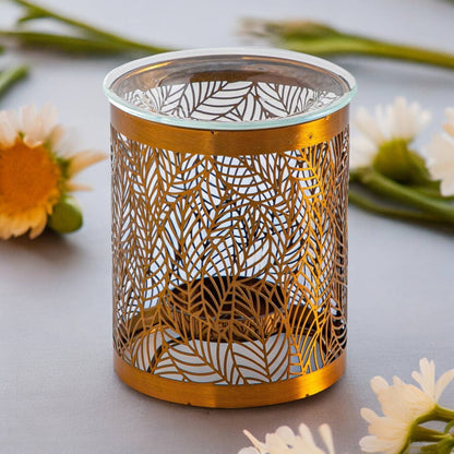 Brûleur d'encens Feuilles – Modèle original en métal et verre avec un design ajouré