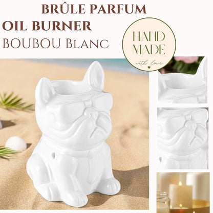 White Boubou Ceramic Oil & Wax Burner – French Bulldog Design