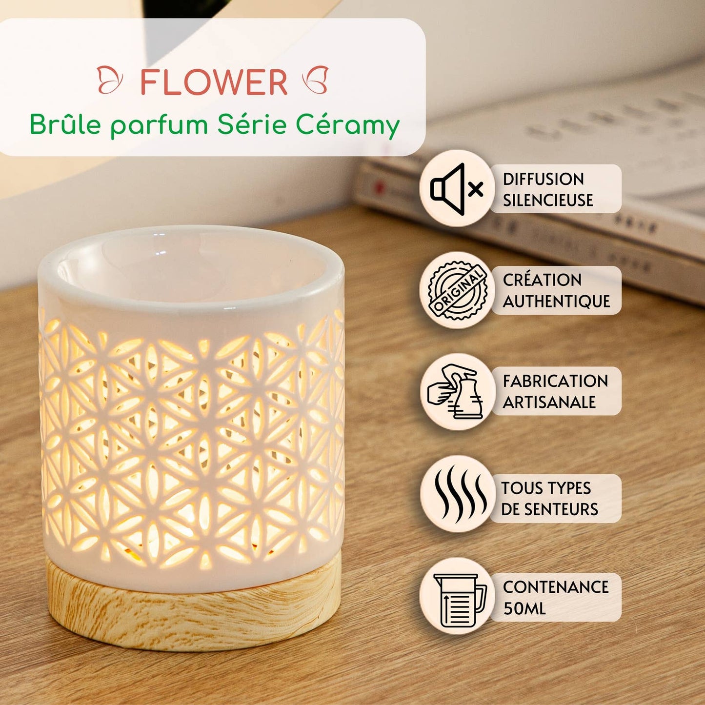 Lampe à parfum Fleur de Vie – brûleur en céramique