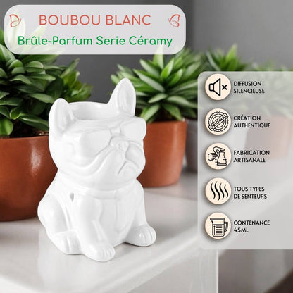 White Boubou Ceramic Oil & Wax Burner – French Bulldog Design