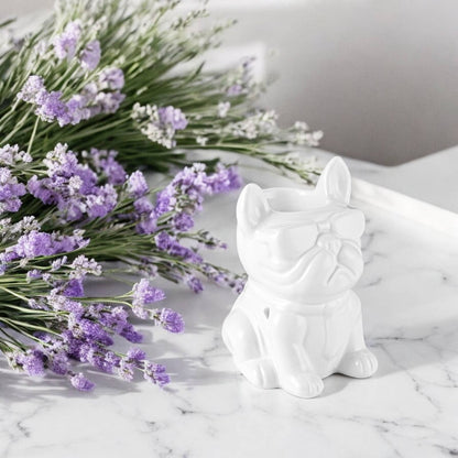 White Boubou Ceramic Oil & Wax Burner – French Bulldog Design