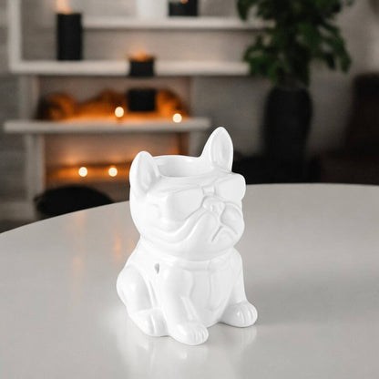 White Boubou Ceramic Oil & Wax Burner – French Bulldog Design