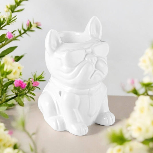 White Boubou Ceramic Oil & Wax Burner – French Bulldog Design