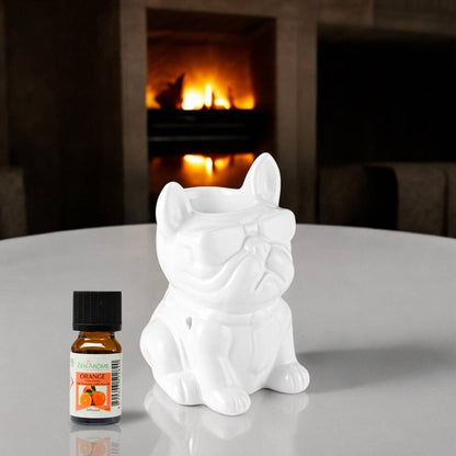 White Boubou Ceramic Oil & Wax Burner – French Bulldog Design