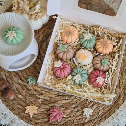Pastellfarbene Wax Melts in Kürbisform für Herbstdeko