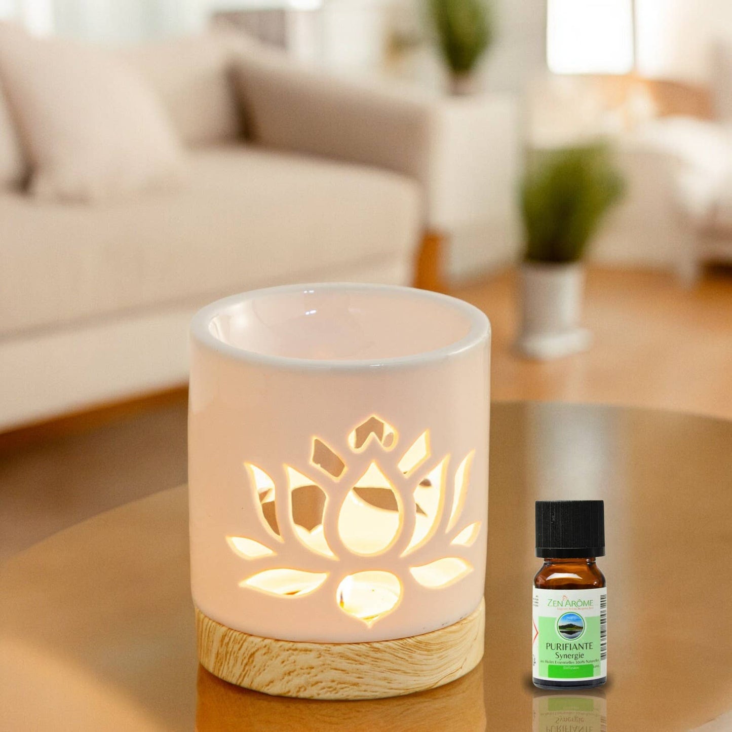 Ceramic Oil Burner & Wax Melt Warmer with Water Lily Scent by Zen'Arome