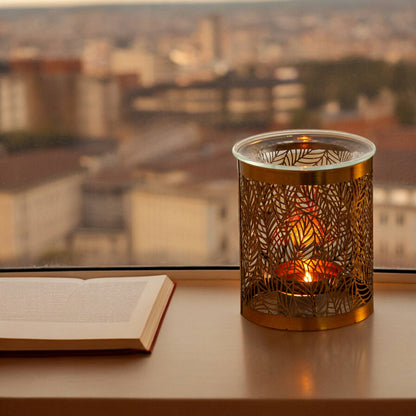 Brûleur d'encens Feuilles – Modèle original en métal et verre avec un design ajouré