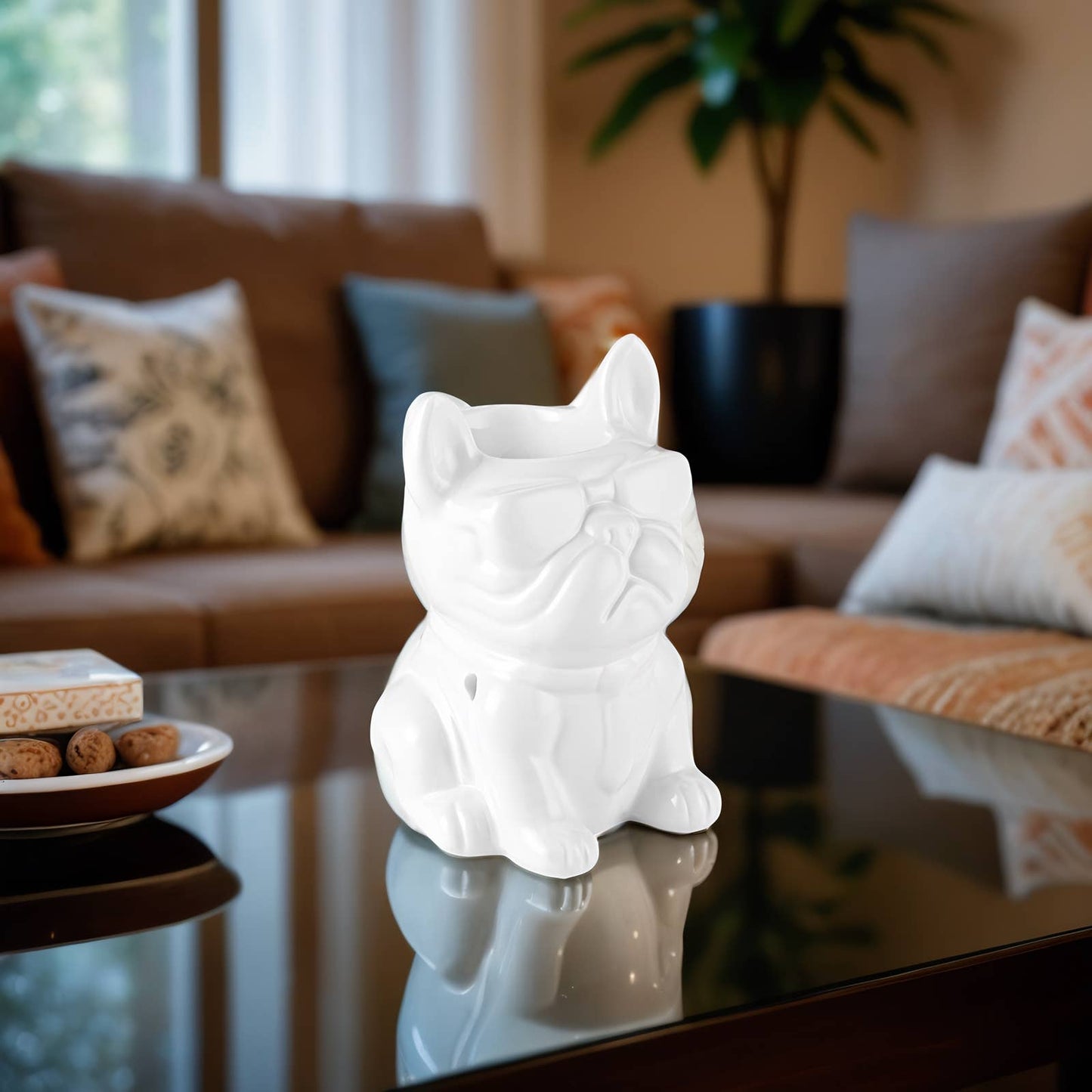 White Boubou Ceramic Oil & Wax Burner – French Bulldog Design