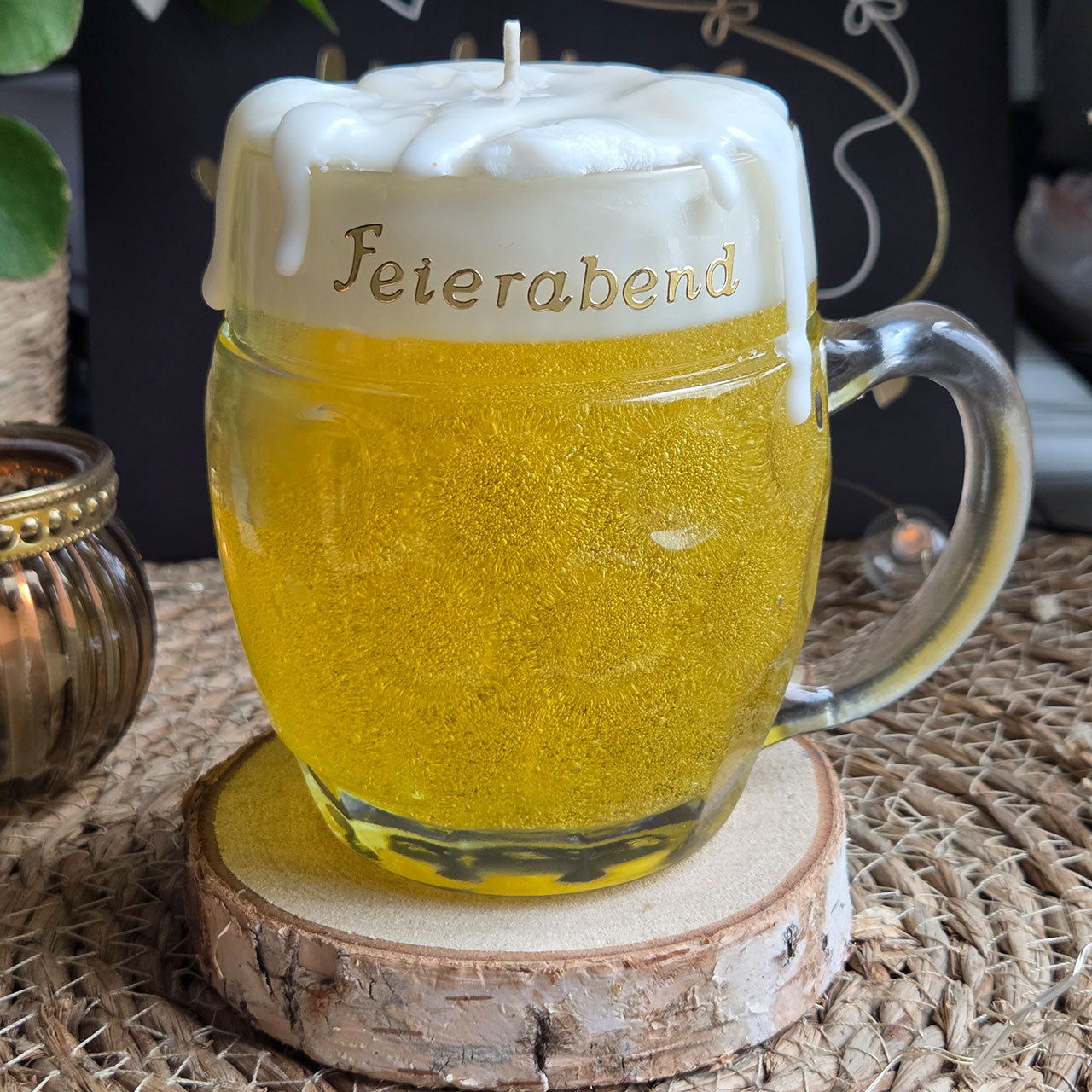 Personalisierte Bierkerze im Glas