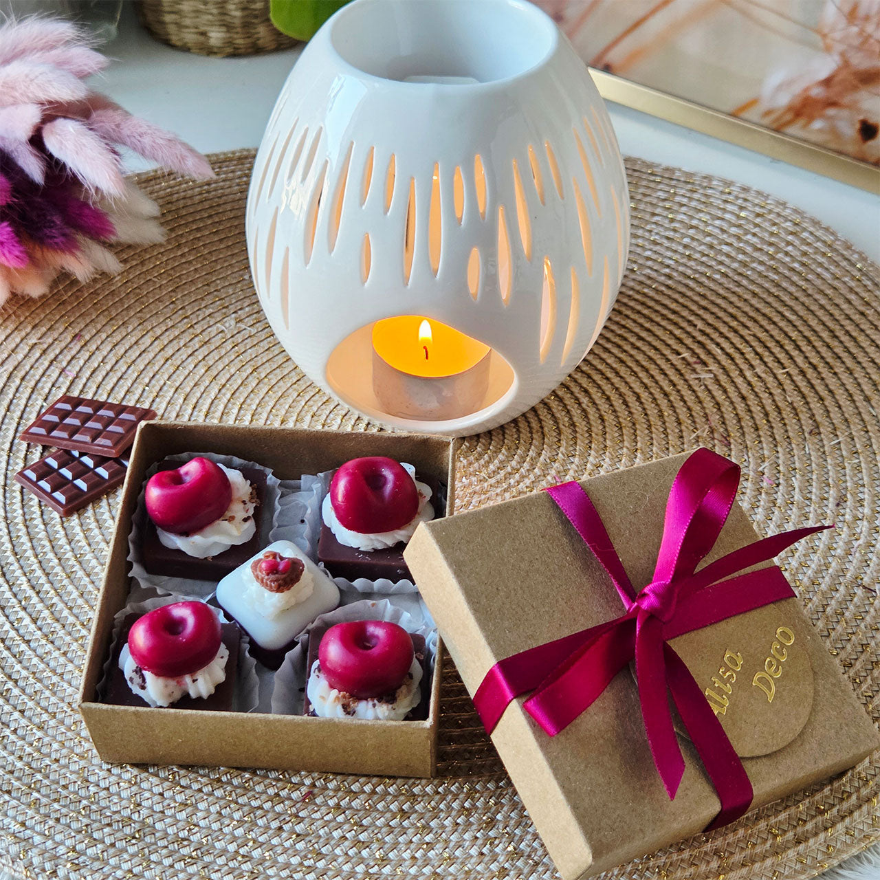 Textur der handgegossenen Wax Melts mit Kirschduft