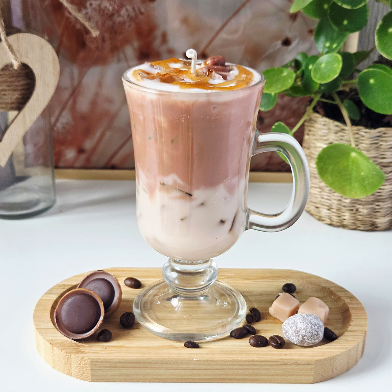 Caramel Macchiato Latte Kerze im Glas mit Kaffee- und Karamellschichten