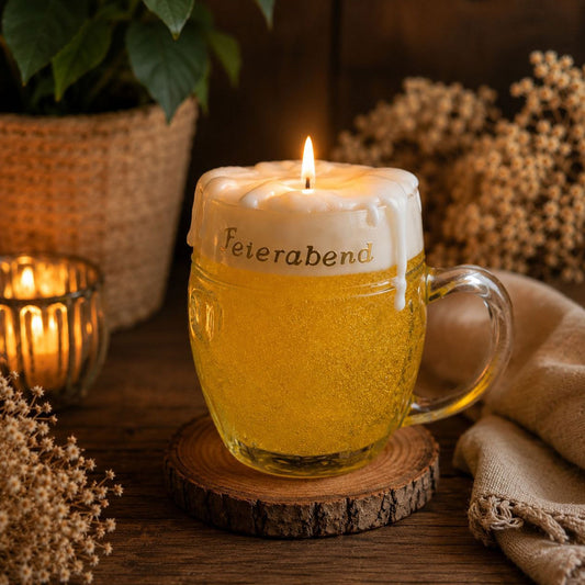 Detailaufnahme der Bierkerze mit cremiger Schaumoptik