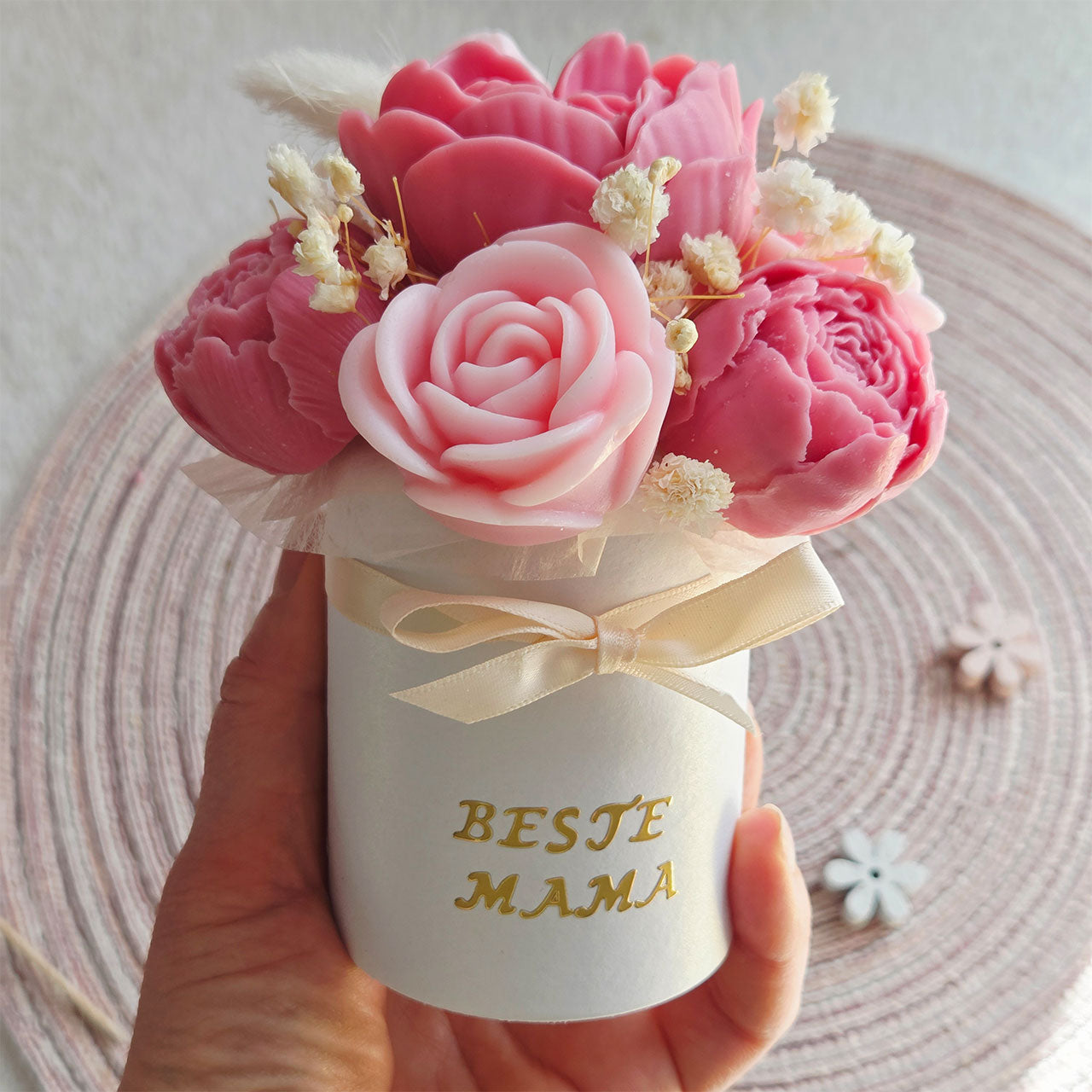 Duftkerzen Blumenstrauß „Beste Mama“ als Muttertagsgeschenk aus Sojawachs
