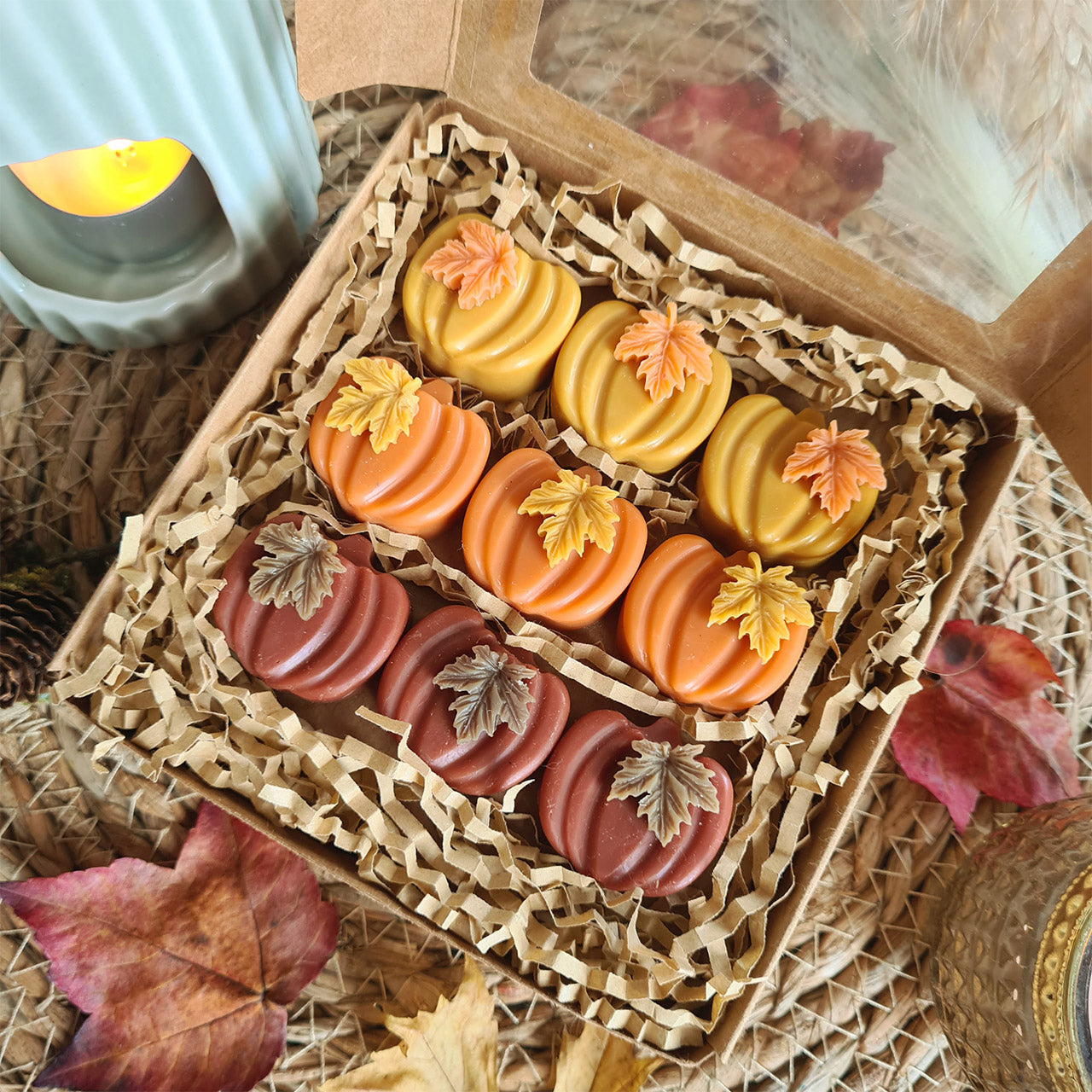 Kerze Kürbiszauber aus natürlichem Wachs in Glasgefäß