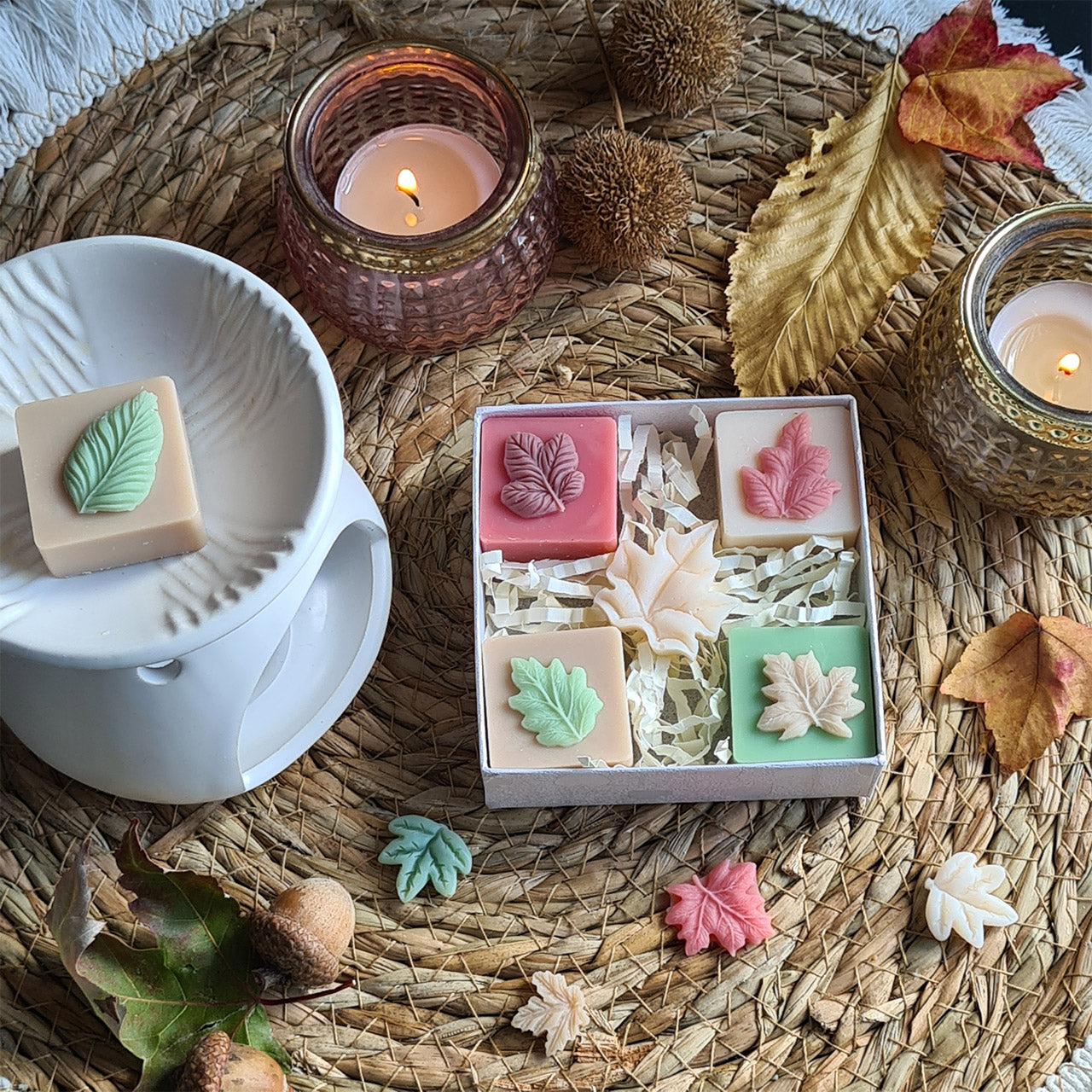 Handgefertigte Wax Melts der Herbstpastell Kollektion, nachhaltig und vegan