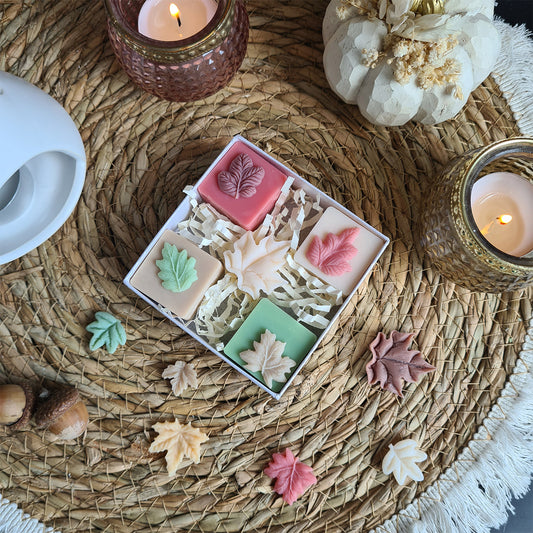 Herbstpastell Blätterbox mit 9 handgegossenen Wax Melts in Pastelltönen
