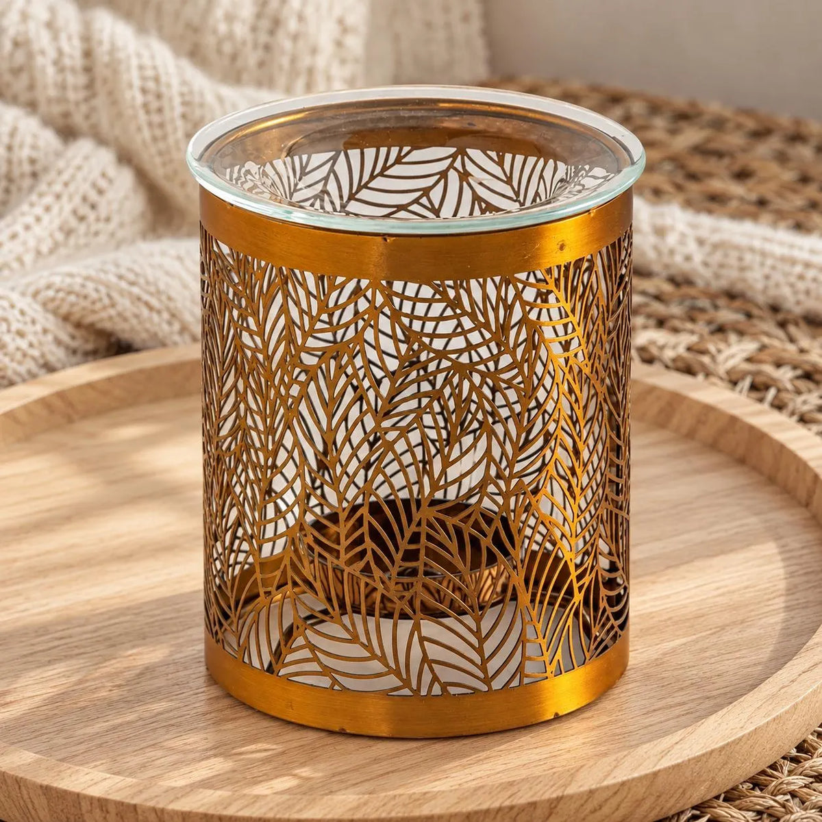 Dekorative Duftlampe in Bronze-Gold mit Blattdesign