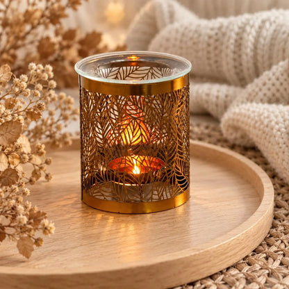 Dekorative Duftlampe in Bronze-Gold mit Blattdesign