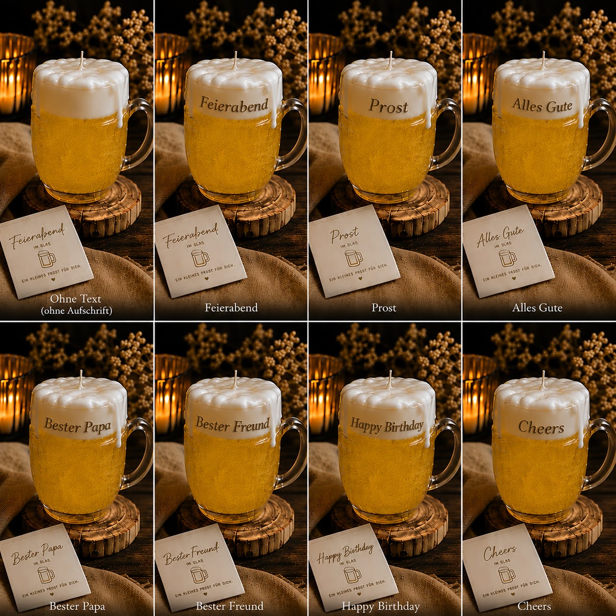 Personalisierbare Feierabend Bierkerze im Glas