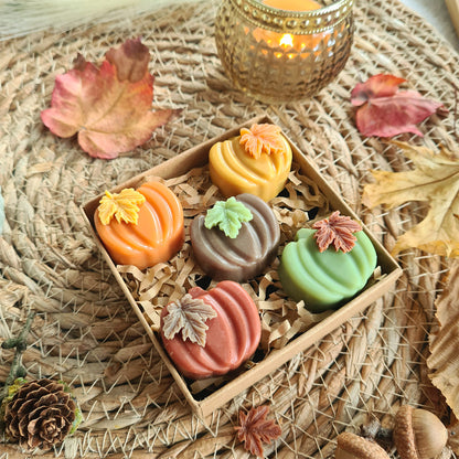 Verpackte Kerze Kürbiszauber als Geschenkset