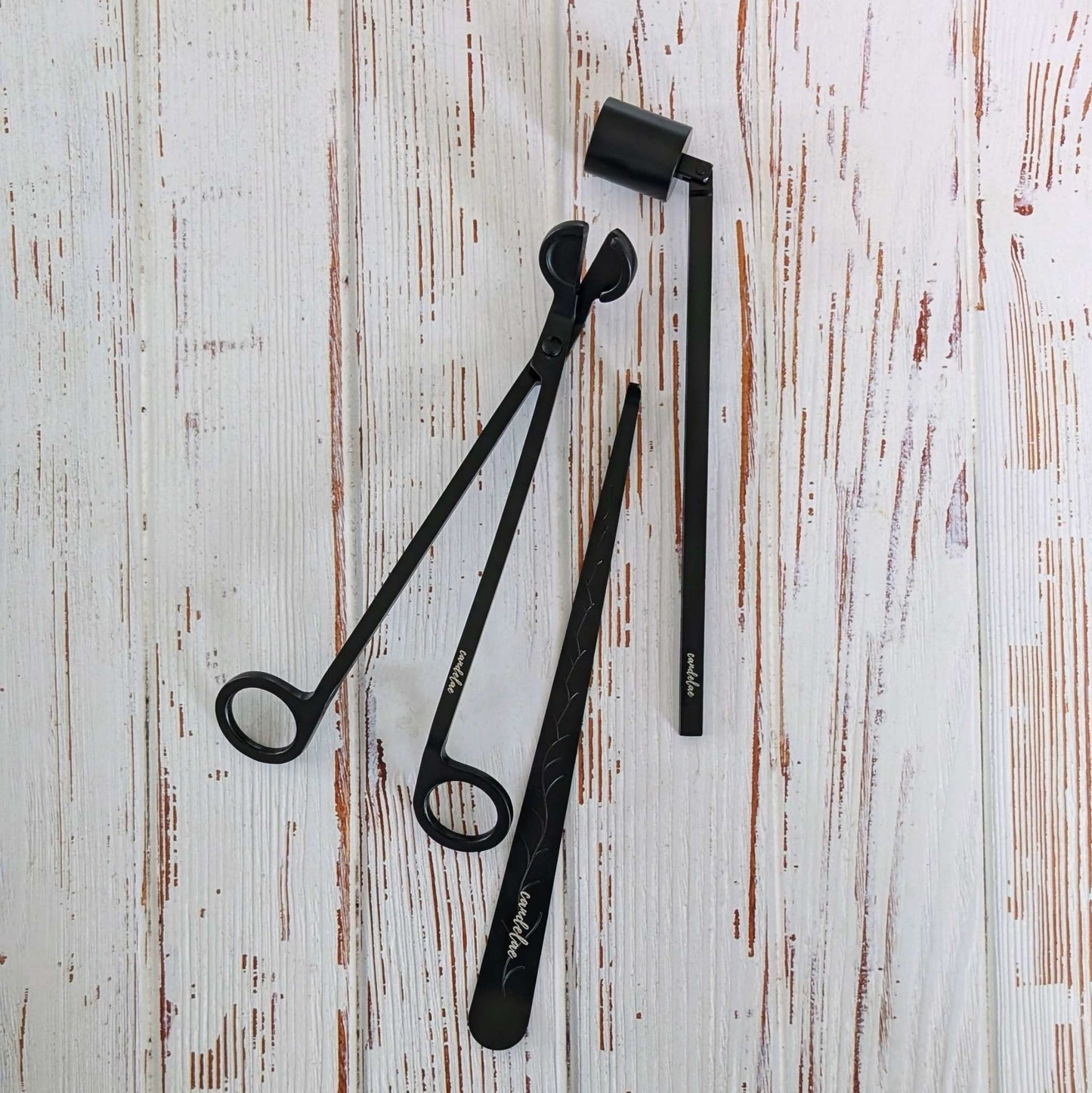 Kerzenpflege-Set Schwarz – Dochtschere, Kerzenlöscher & Dochtheber für Duftkerzen