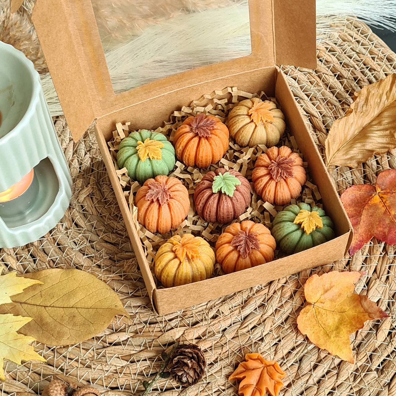 Obenansicht der Kürbis Wax Melts – Detailreiche Handarbeit