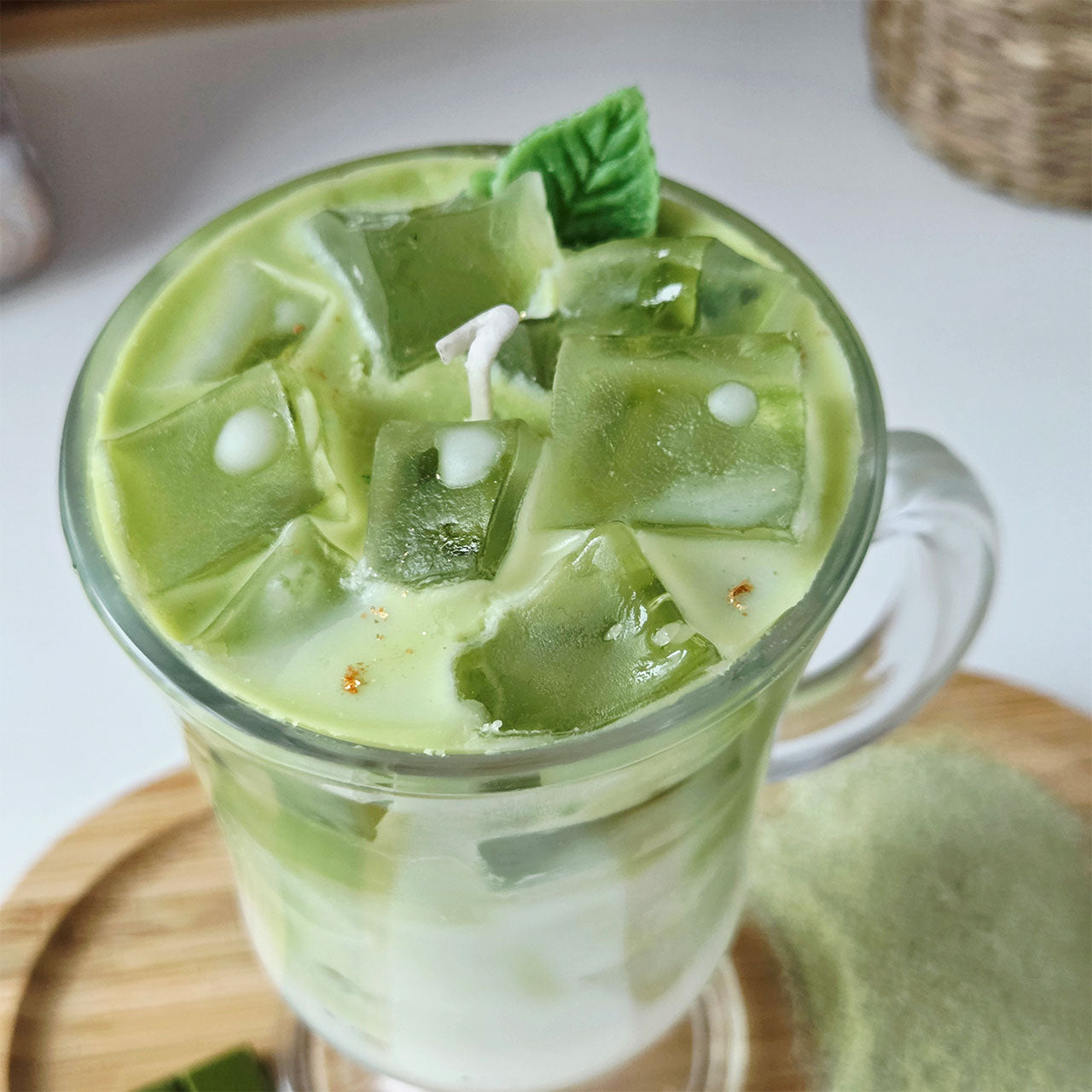 Matcha Latte Kerze im Glasbecher – handgemacht
