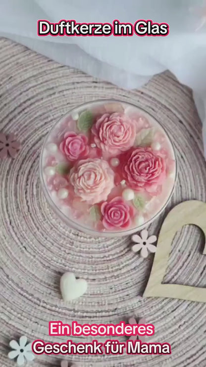 Duftkerze im Glas | Muttertag Geschenk | Sojawachs Kerze mit Blumen | Geschenk für Frau | Handmade