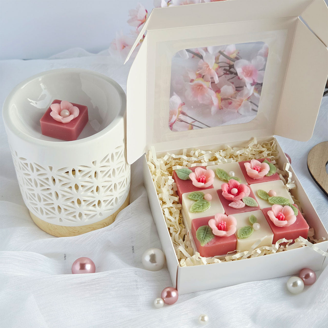 Wax Melts in Blumenform aus Sojawachs im Frühlingsdesign