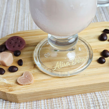 Handgemachte Sojawachskerze Vanilla Latte im Glasbecher, Frontansicht