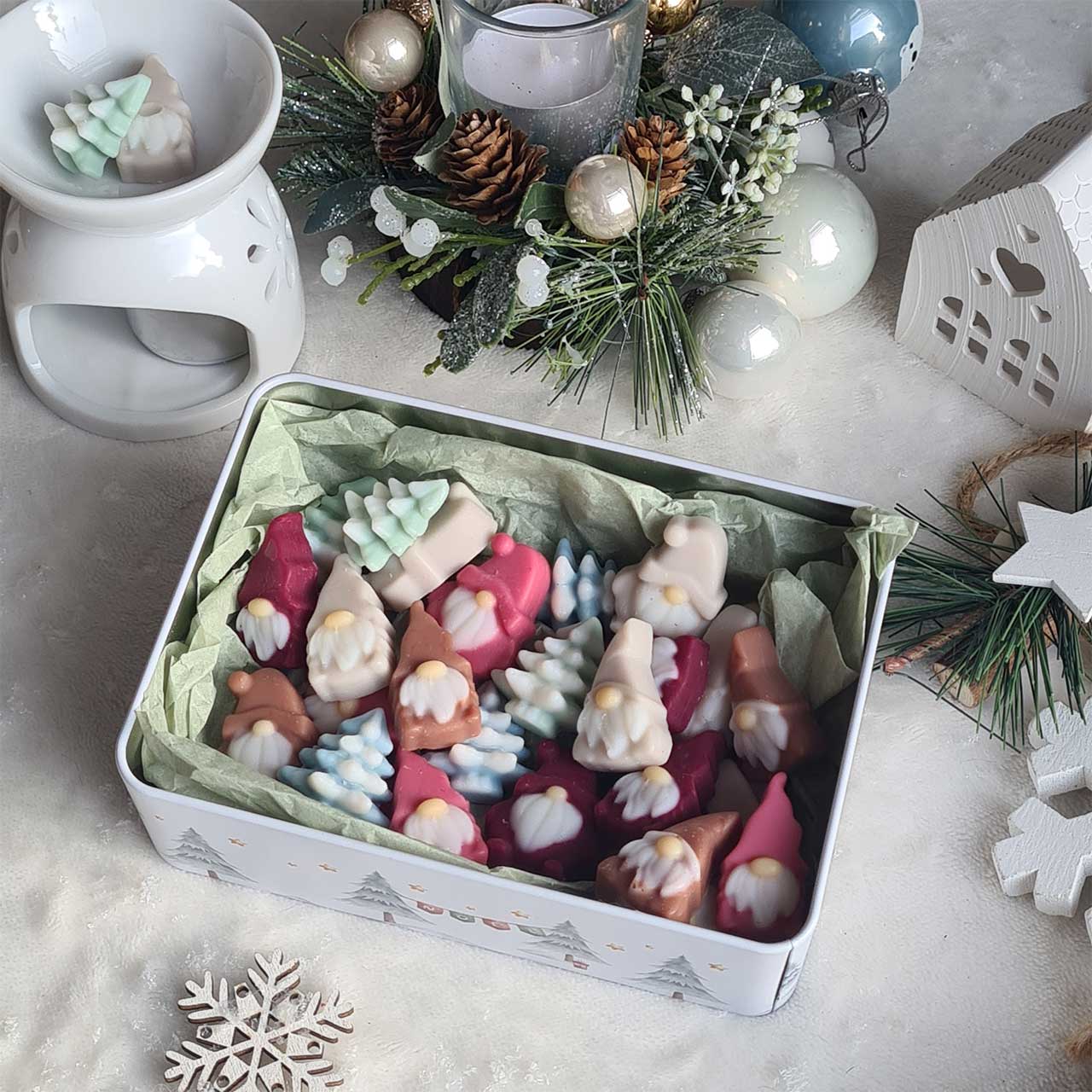 Illustrierte Weihnachts-Metalldose mit Wax Melts