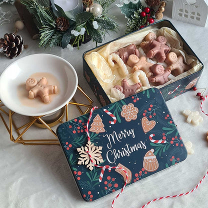 Handgegossene Wax Melts in festlichen Winterdüften.